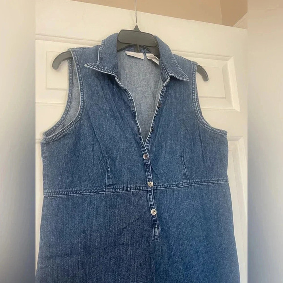 Liz Claiborne Woman’s Denim Sleeveless Dress Size 14 Vintage Collared V Neck - Picture 2 of 5